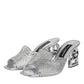 Silver Viscose Logo Heels Slide Sandals Shoes