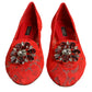 Red Lace Crystal Ballet Flats Loafers Shoes