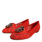 Red Lace Crystal Ballet Flats Loafers Shoes