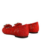 Red Lace Crystal Ballet Flats Loafers Shoes