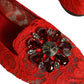 Red Lace Crystal Ballet Flats Loafers Shoes