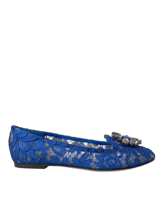 Blue Lace Crystal Ballet Flats Loafers Shoes