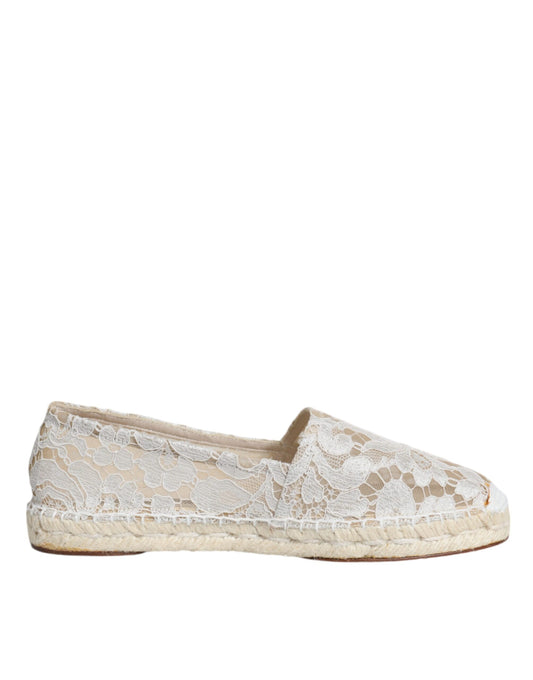 White Lace Viscose Espadrilles Flats Shoes