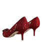 Red Taormina Lace Crystal Heels Pumps Shoes