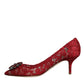 Red Taormina Lace Crystal Heels Pumps Shoes