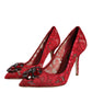 Red Taormina Lace Crystal Heels Pumps Shoes