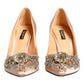 Beige Satin Crystal High Heels Pumps Shoes