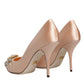 Beige Satin Crystal High Heels Pumps Shoes