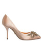 Beige Satin Crystal High Heels Pumps Shoes