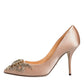 Beige Satin Crystal High Heels Pumps Shoes