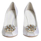 White Crystals Peep Toe Satin Pumps Shoes