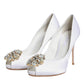 White Crystals Peep Toe Satin Pumps Shoes