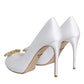 White Crystals Peep Toe Satin Pumps Shoes