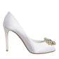 White Crystals Peep Toe Satin Pumps Shoes