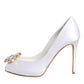 White Crystals Peep Toe Satin Pumps Shoes