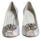 White Crystals Peep Toe Satin Pumps Shoes