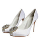 White Crystals Peep Toe Satin Pumps Shoes