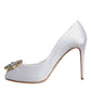 White Crystals Peep Toe Satin Pumps Shoes