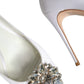 White Crystals Peep Toe Satin Pumps Shoes