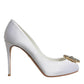 White Crystals Peep Toe Satin Pumps Shoes