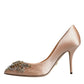 Beige Satin Crystal High Heels Pumps Shoes