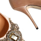 Beige Satin Crystal High Heels Pumps Shoes