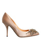 Beige Satin Crystal High Heels Pumps Shoes