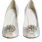 White Crystals Peep Toe Satin Pumps Shoes