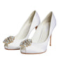 White Crystals Peep Toe Satin Pumps Shoes