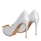 White Crystals Peep Toe Satin Pumps Shoes