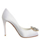 White Crystals Peep Toe Satin Pumps Shoes