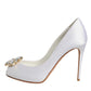 White Crystals Peep Toe Satin Pumps Shoes