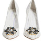 White Taormina Lace Crystal Heels Pumps Shoes