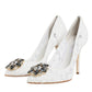 White Taormina Lace Crystal Heels Pumps Shoes