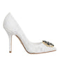 White Taormina Lace Crystal Heels Pumps Shoes