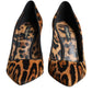 Brown Leopard Calf Hair Heels Pumps Shoes