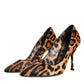 Brown Leopard Calf Hair Heels Pumps Shoes