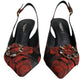 Black Red Floral Crystal Heel Slingback Shoes