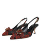 Black Red Floral Crystal Heel Slingback Shoes