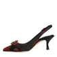 Black Red Floral Crystal Heel Slingback Shoes