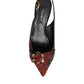 Black Red Floral Crystal Heel Slingback Shoes