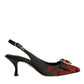 Black Red Floral Crystal Heel Slingback Shoes