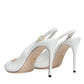 White Leather Stiletto Heels Slingback Shoes