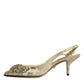 Gold Crystal Pumps Heels Slingbacks Shoes