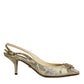 Gold Crystal Pumps Heels Slingbacks Shoes