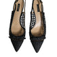 Black Leather Woven Heels Slingback Shoes