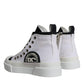 White Black Canvas Logo Mid Top Sneakers Shoes