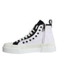 White Black Canvas Logo Mid Top Sneakers Shoes