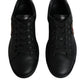 Black Leather Heart Embellished Sneakers Shoes