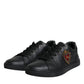 Black Leather Heart Embellished Sneakers Shoes